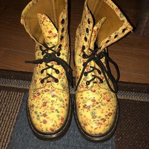 Yellow floral print Doc Martens